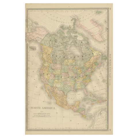 North America Antique Railroad Map c.1888 – U.S., Canada & Mexico