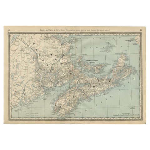 Nova Scotia, New Brunswick & Prince Edward Island Antique Map c.1888