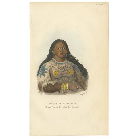 Antique Print of a Young Girl of the Mandan Tribe '1' by Prichard, 1843