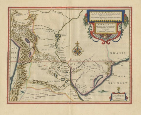 Blaeu Paraguay Map, Rio de la Plata, Antique Engraving, South America 1642