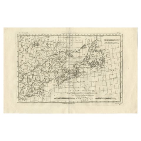 Antique Map of Canada, Newfoundland & Acadia, Gulf of St Lawrence, Bonne c.1780