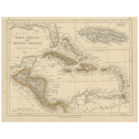 Antique Map of the West Indies and Central America by Lowry '1852'