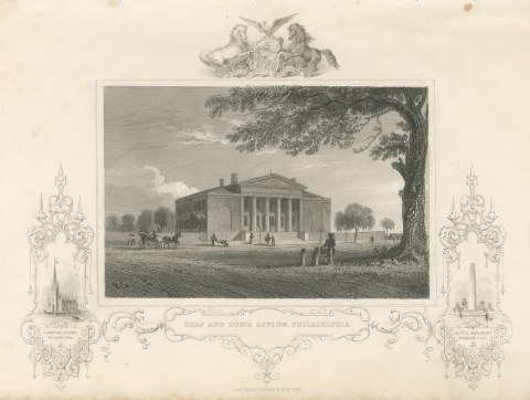 Deaf and Dumb Asylum, Philadelphia, with Floating Church Vignette, circa 1850
