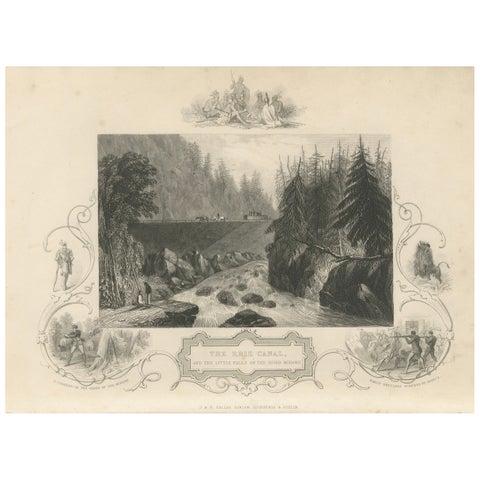 Antique Engraving of the Erie Canal and Little Falls on the River Mohawk, c.1850