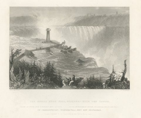 Horseshoe Fall, Niagara with the Tower, after Bartlett, Antique View, circa 1840