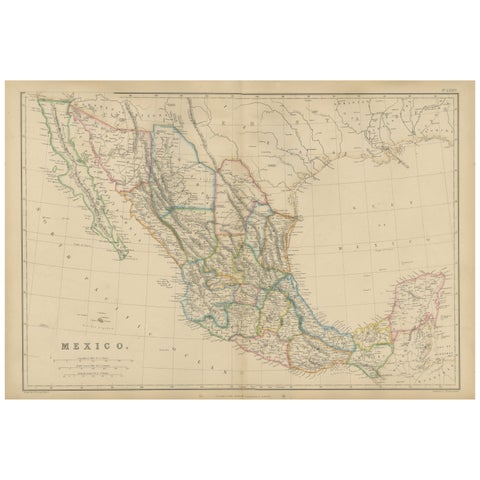 Mexico, Antique Map, Central America and Gulf of Mexico, Blackie Atlas 1860
