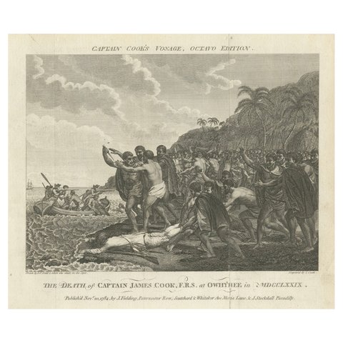 Engraving of The Death of Captain James Cook at Kealakekua Bay, Hawaii, 1784