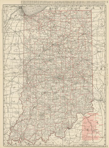 Antique Map of Indiana, The Hoosier State, Rand McNally, 1899