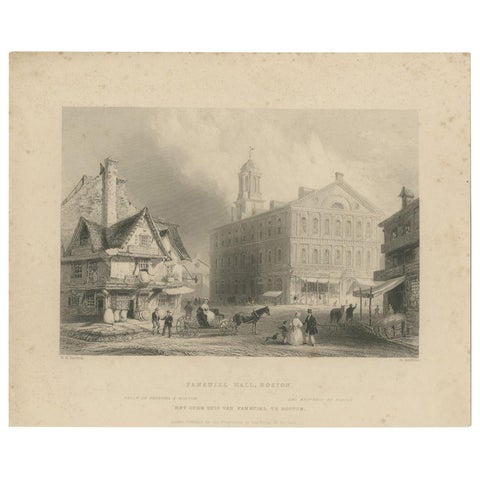 Antique Print of Faneuil Hall in Boston, circa 1860