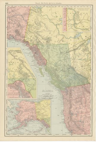 Antique Map of Alaska, with Klondike Gold Fields Inset, Rand McNally, 1899