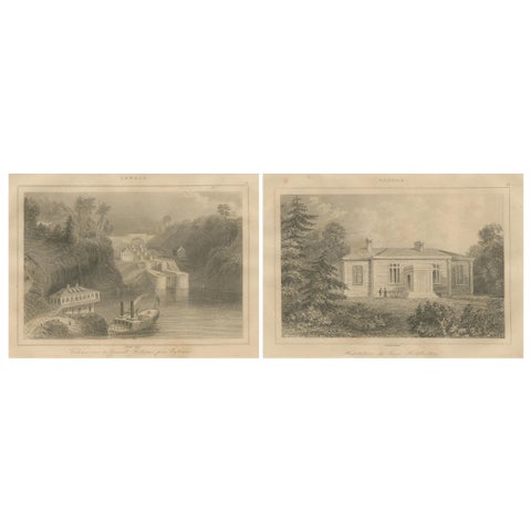 Rideau Canal Locks and Haliburton’s Residence – Pair of Canadian Views, ca.1850