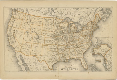 1874 Map of the United States with Territorial Boundaries