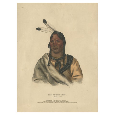 Sioux Chief Portrait – Esh-Ta-Hum-Leah, Native American Lithograph c.1838