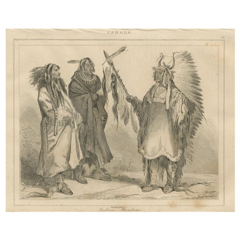 Mandan Warriors and Chief – 19th Century Ethnographic Print of Indigenous Canada