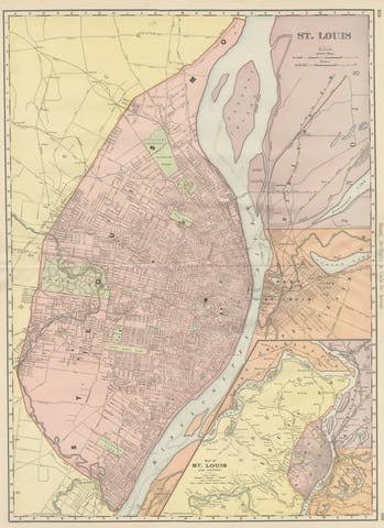 Antique Map of St. Louis, with Forest Park, Rand McNally, 1899