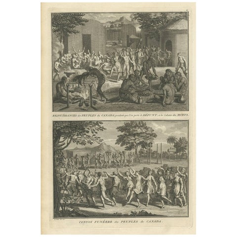 Antique Print of Funeral Ceremonies of the Canadian People by B. Picart, 1723