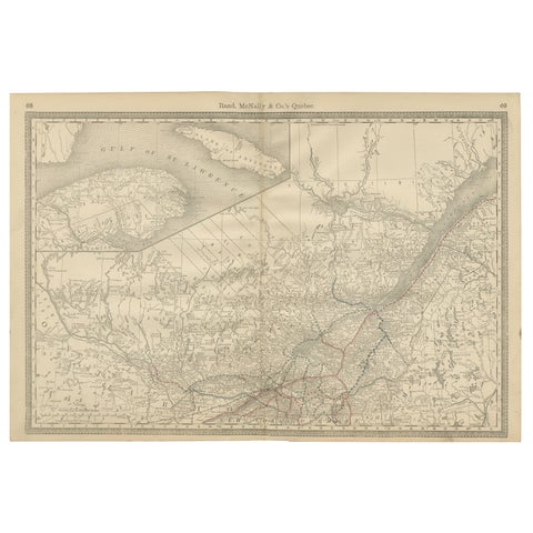 Quebec Antique Railroad Map c.1888 – La Belle Province, Cities & Towns
