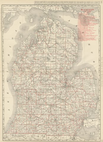 Antique Map of Michigan, The Great Lakes State, Rand McNally, 1899