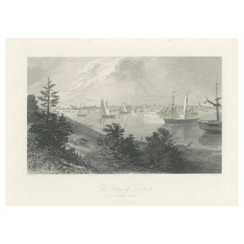 The City of Detroit, View from Canadian Shore – Antique Harbor Engraving, c.1872