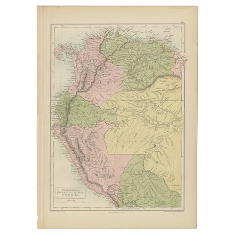 Antique Map of Venezuela, New Granada, Ecuador and Peru by a & C. Black, 1870