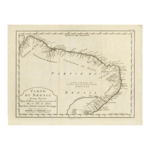 Brazil Coastline Map – Broenner Carte du Bresil, 1772 Captaincies