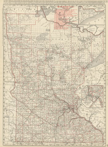 Antique Map of Minnesota, The North Star State, Rand McNally, 1899