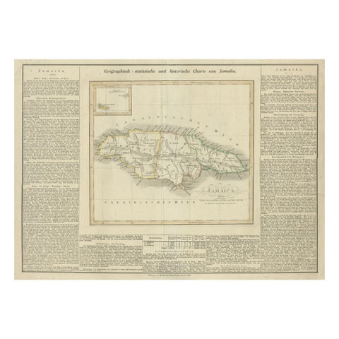 Detailed Antique Map of Jamaica - Published in Weimar, 1825