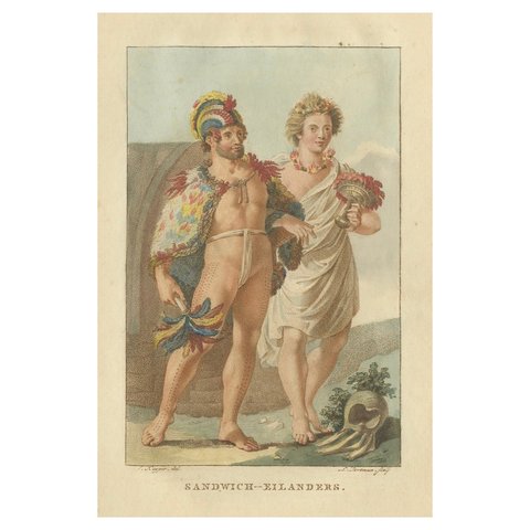 Hawaii Islanders – Antique Hand-Colored Ethnographic Engraving (c.1800)