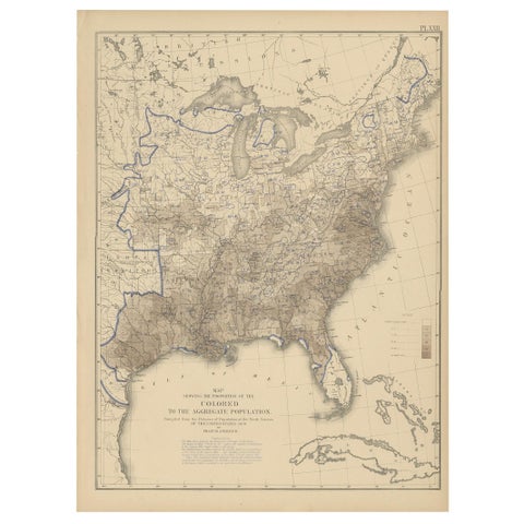 Pl. 22 Antique Chart of the US Colored Population Proportion in 1870, '1874'