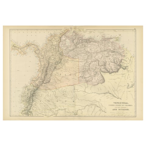 Antique 1882 Map of Venezuela, Colombia (New Granada), and Ecuador