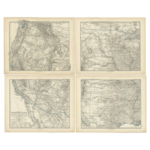 Set of 4 Antique Maps of part of the United States of America, c.1874