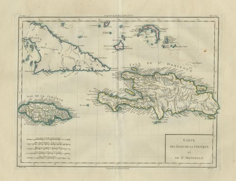 Antique Caribbean Map, Jamaica Cuba Saint-Domingue, Tardieu, c.1775