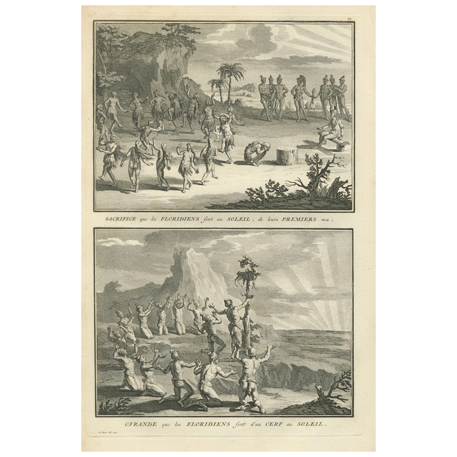 Sun Worship Rituals of the Floridians Depicted in Sacrificial Ceremonies, 1734