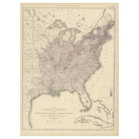 Pl. 17 Antique Chart of the US Population 1850 by Walker, 1874
