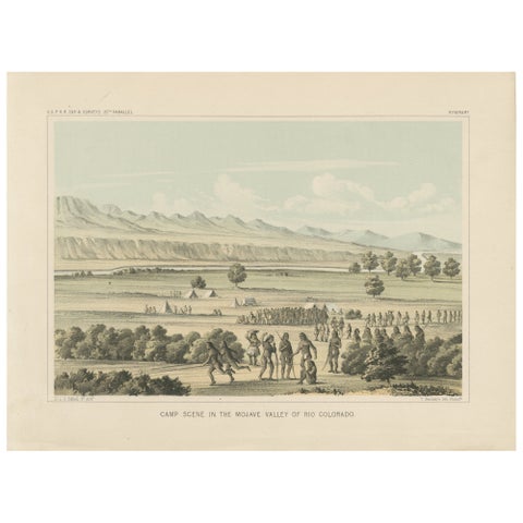 Vibrant Camp Scene in the Mojave Valley of Rio Colorado, 1856 Lithograph