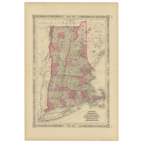 Rare 1864 Civil War Era Map of Vermont, New Hampshire, and Southern New England