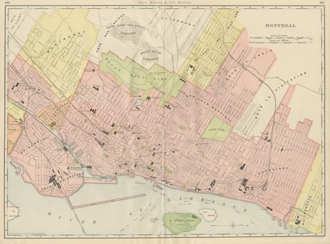 Antique Map of Montreal, with Mount Royal Park, Rand McNally, 1899