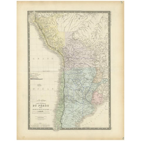 Original Antique Map of Peru in South America, 1875