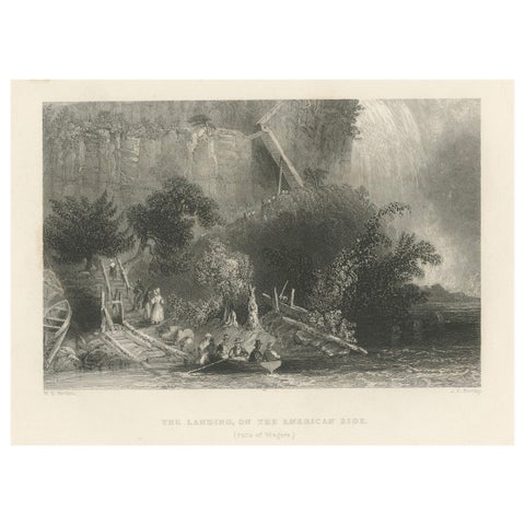 The Landing on the American Side, Niagara Falls – Antique Engraving, ca.1850