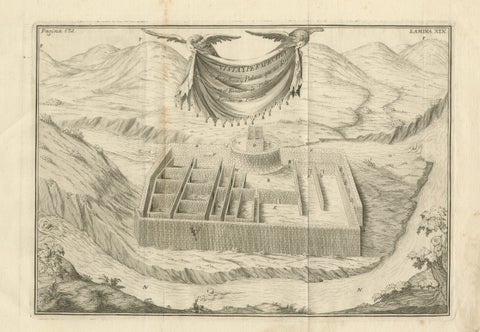 Original Antique Engraving of an Inca Palace in Peru by Jorge Juan & Ulloa, 1748