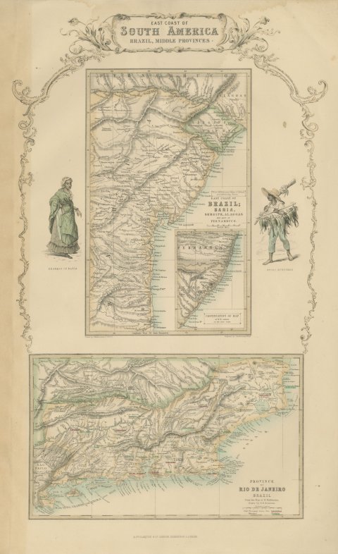 Antique Map of the Brazilian Coast with Rio de Janeiro Province, circa 1860