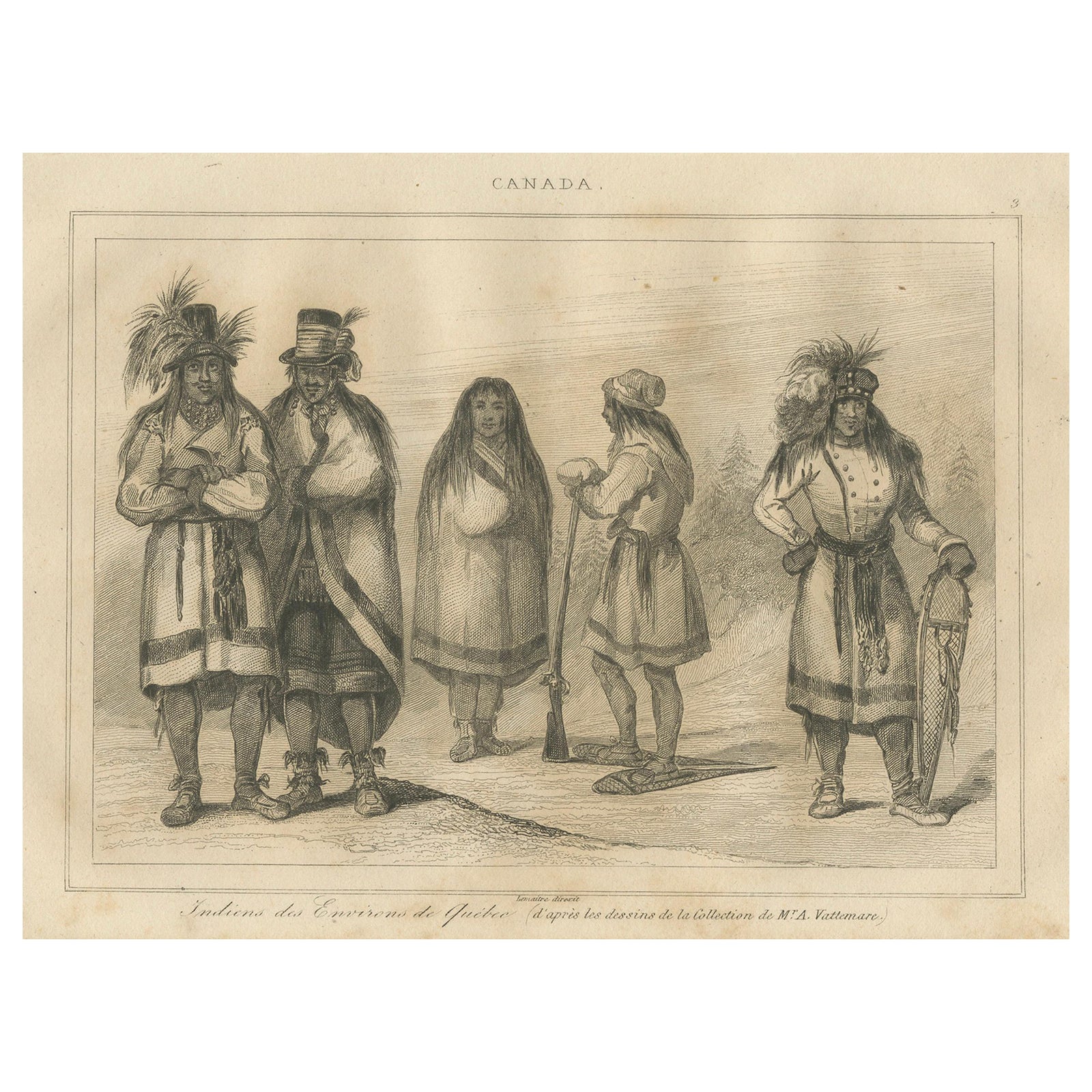 Indigenous Peoples Near Quebec – 19th Century Ethnographic Print of Canada
