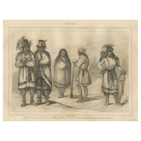 Indigenous Peoples Near Quebec – 19th Century Ethnographic Print of Canada