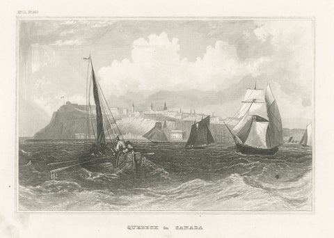 Quebec City Canada Harbor View – Antique Steel Engraving St. Lawrence River 1854