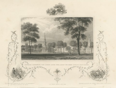 New Haven Green toward Yale College, Connecticut, Roger Williams, circa 1850