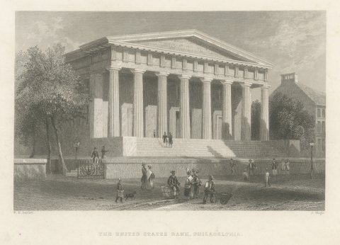 The United States Bank, Philadelphia, after Bartlett, Antique View, circa 1840