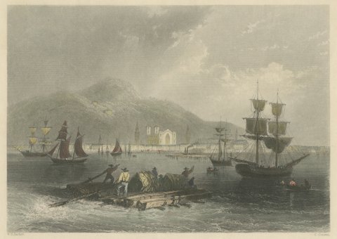 Montreal, Canadian Scenery, after W. H. Bartlett, Antique Engraving, circa 1842