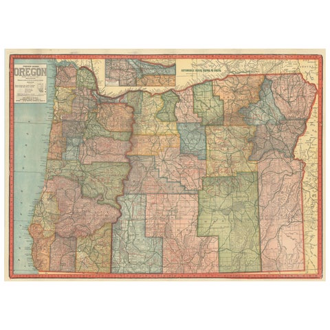 Colorful 1915 Road Map of Oregon with Portland Inset & Index – Geographical Pub.