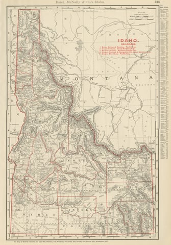 Antique Map of Idaho, The Gem State, Rand McNally, 1899
