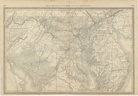 Maryland, D.C. & Delaware Antique Map  – Old Line State Railroads, c.1888
